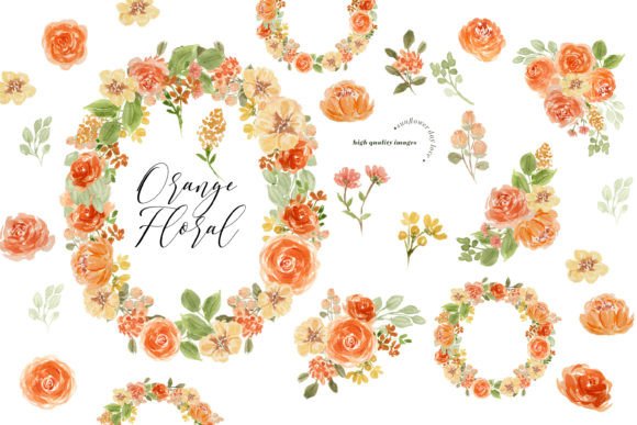 Elegant Orange Floral Clipart: A Versatile Asset for Creative Projects