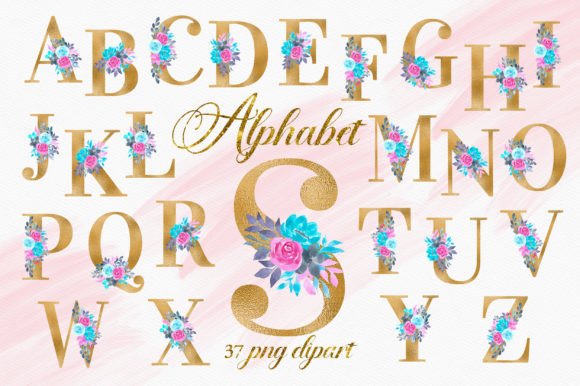 Gold Fairytale Floral Alphabet Numbers: Elegant Design Assets