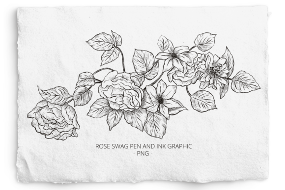 Hand Drawn Rose Floral Swag: A Black PNG Clipart