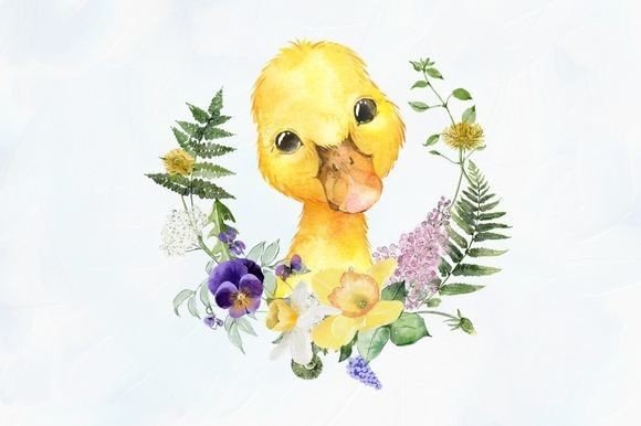Spring Floral Wreath with Baby Duck PNG Digital File
