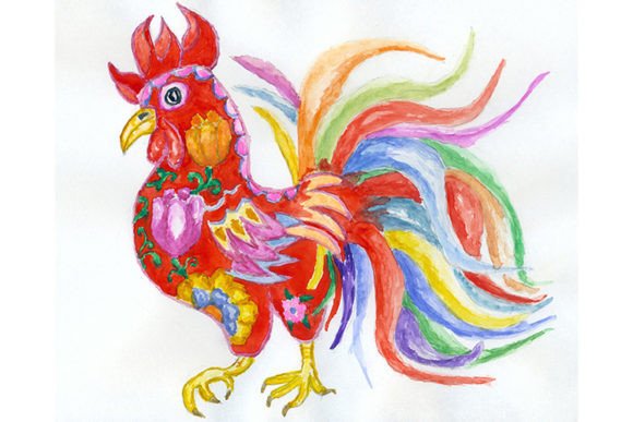 The Vibrant Charm of Rooster Floral Art Illustration