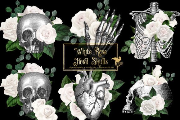 Unearth Creative Elegance with White Floral Skulls Clipart