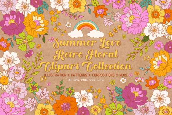Unlock Retro Creativity with the Summer Love Floral Clipart Collection