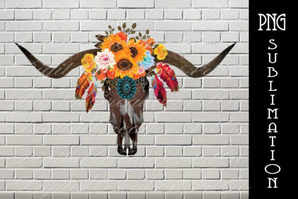 Western Floral Bull Skull Design for Sublimation Projects